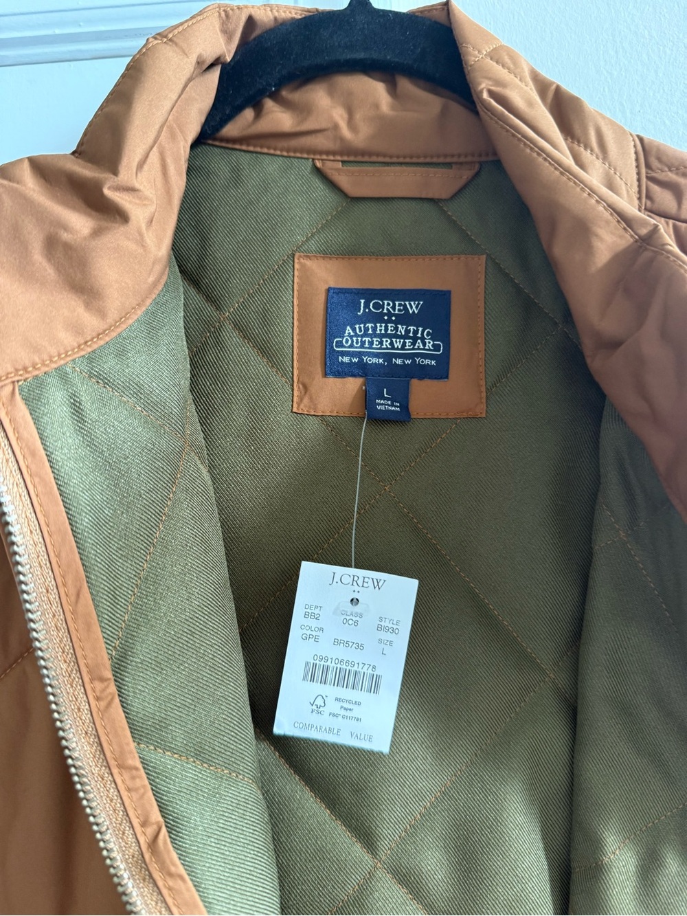 J. Crew Quilted Rust-Brown Men's Vest - Picture 2 of 5